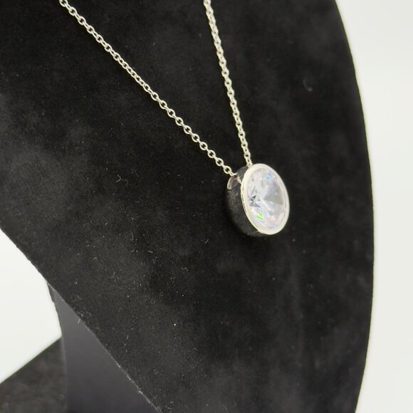 Women Sterling Silver Bezel Set Round Cut Cubic Zirconia Necklace 18" - Picture 3 of 12